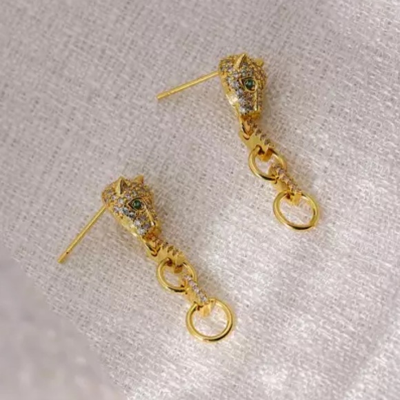 🐆Gold plated dangle bling earrings - Picture 2 of 5
